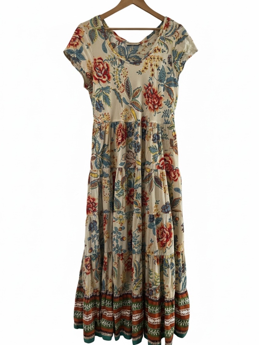 Soft Surroundings Tiered Maxi Dress Cream Floral Print Boho Cottagecore Large - Picture 3 of 7